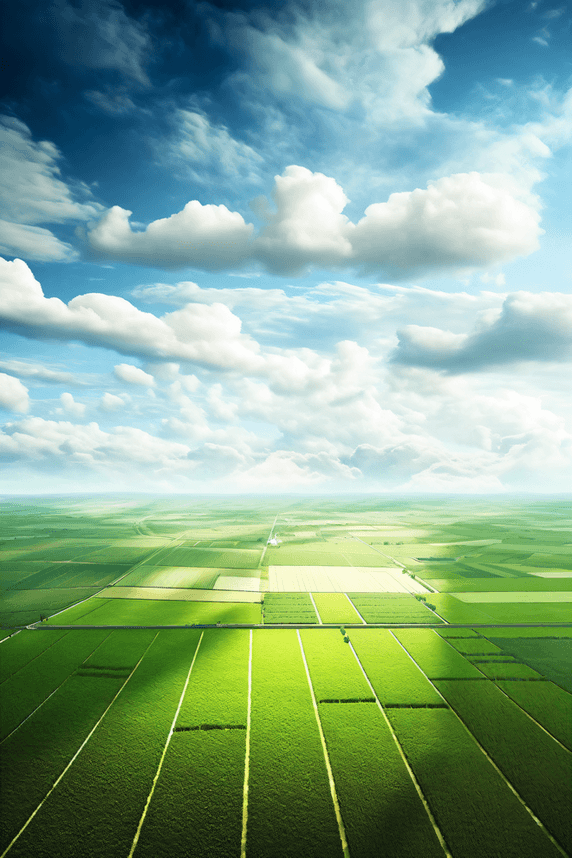潮国创意航拍自然风景种植稻田蓝天白云田园种植基地