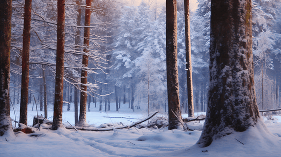 潮国创意冬日里白雪皑皑的森林冬天冬季冬日大雪下雪