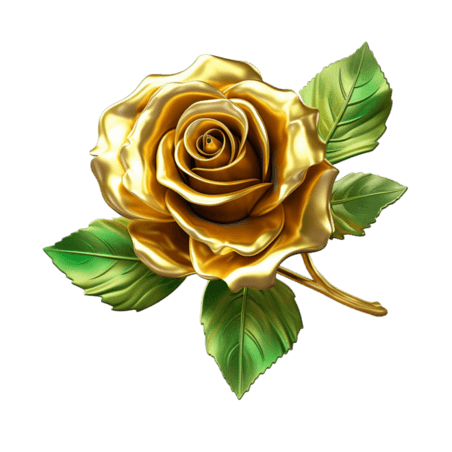 特色黄金玫瑰元素立体免抠图案情人节金色花朵植物
