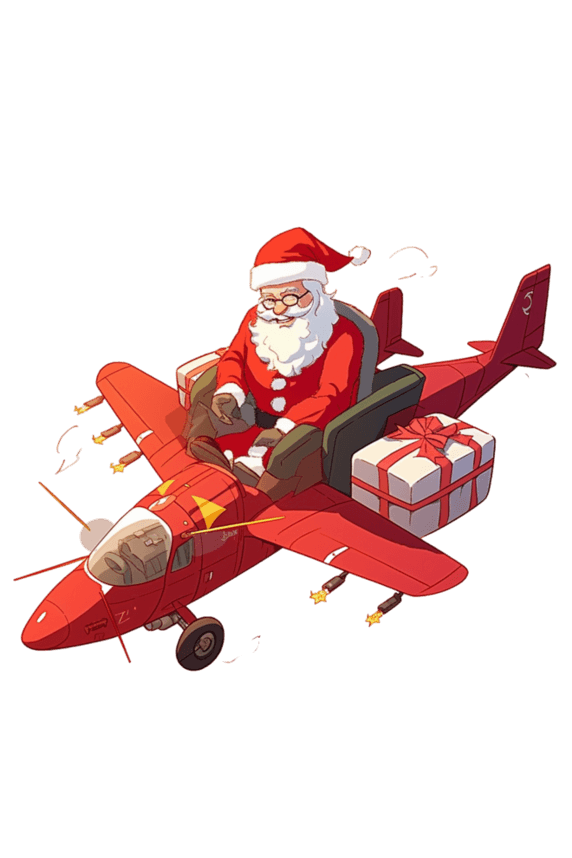 潮国创意圣诞节圣诞老人飞机礼盒卡通手绘元素