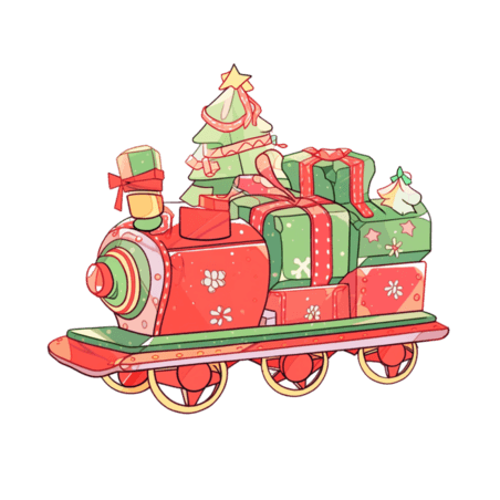 潮国创意手绘圣诞节小火车礼物卡通元素