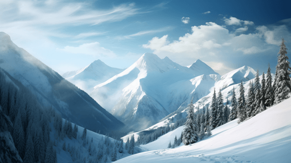 潮国创意辽阔壮丽的雪山美景冬天冬季高山风景