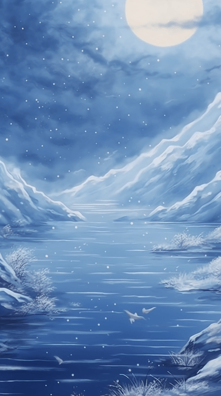 潮国创意蓝色立冬小雪大雪节气雪地雪山风景雪景冬天