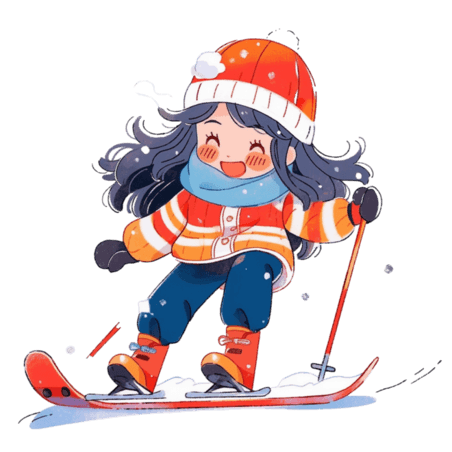潮国创意女孩滑雪卡通手绘冬天元素