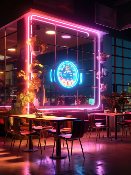潮国创意霓虹灯下的现代复古风格咖啡馆6赛博朋克酒吧