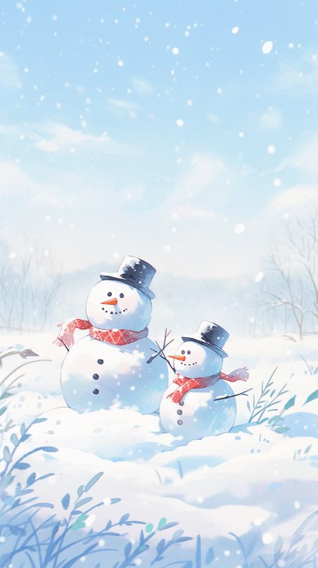 潮国创意点彩冬天雪地里的雪人雪娃娃