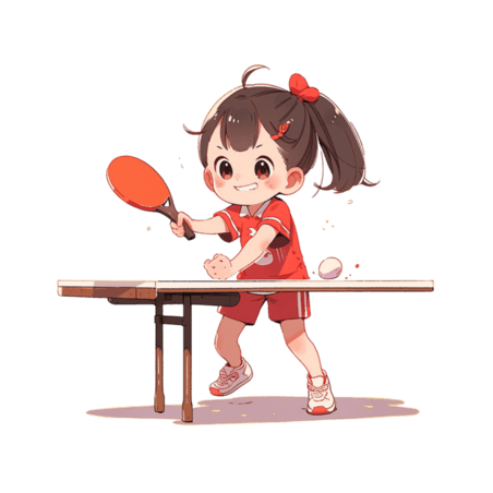 潮国创意亚运会女孩卡通手绘打乒乓球运动元素