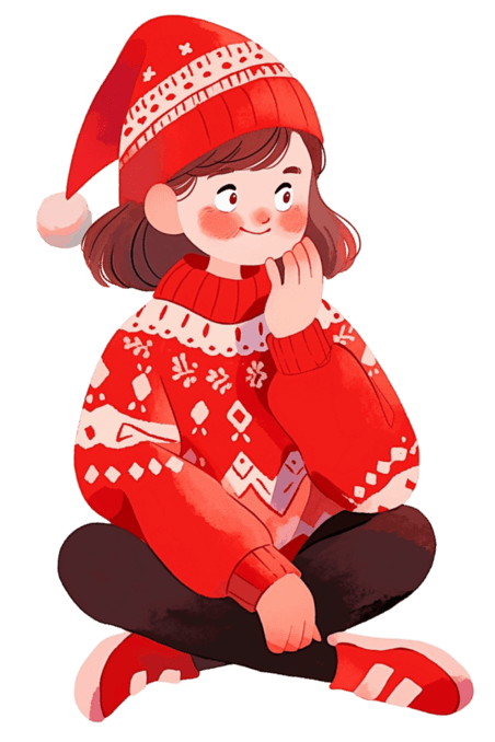 潮国创意新年圣诞节可爱女孩手绘卡通元素人物冬天毛衣