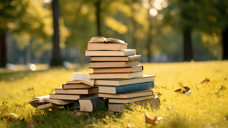 潮国创意草坪上堆叠的书籍教育大学