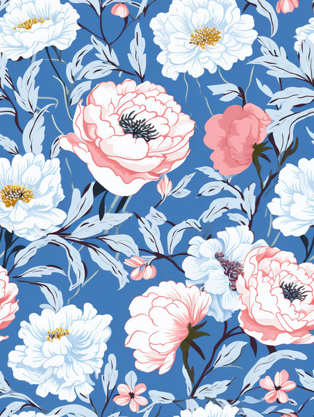创意复古牡丹花朵背景19家纺面料图案