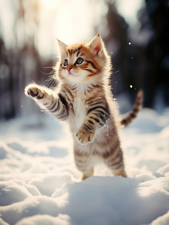 创意冬天的小猫雪中跳跃壁纸11动物宠物雪景