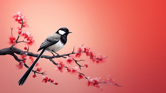 创意喜鹊站在梅花的枝头上中国风春节喜上眉梢