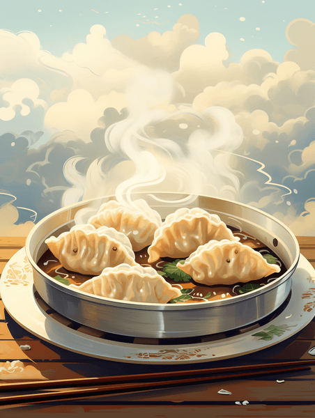 潮国创意美味水饺冬至节气插画16饺子中餐