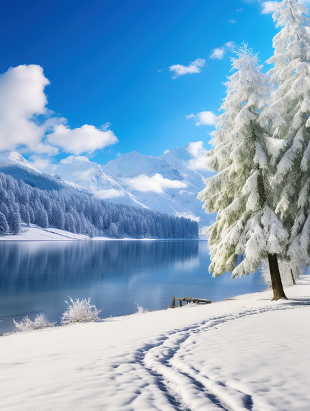 创意宁静冬天白雪皑皑的树木8冬季雪景雪地森林