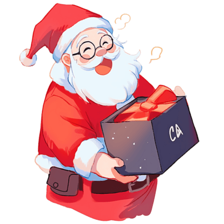 潮国创意圣诞节拿着蓝色礼盒卡通圣诞老人手绘元素