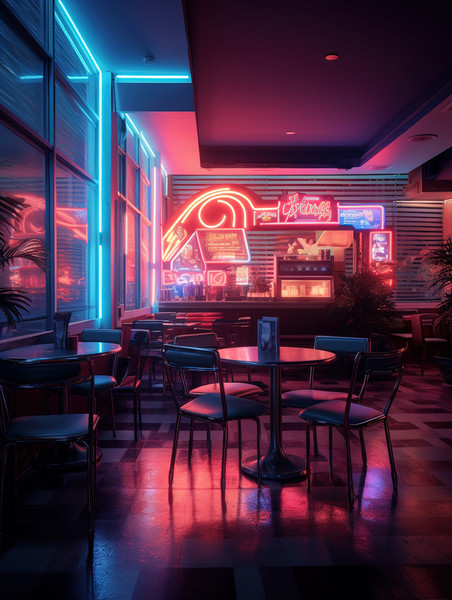 潮国创意霓虹灯下的现代复古风格咖啡馆5赛博朋克酒吧