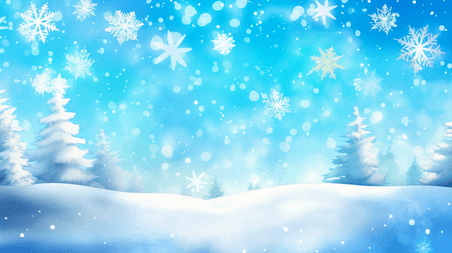 潮国创意冬季雪花风景背景35冬天雪景卡通蓝色大雪