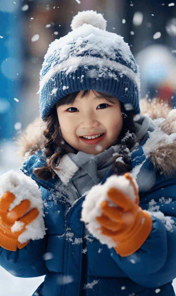 创意冬天冬季打雪仗小孩摄影图冬天亚洲人像儿童