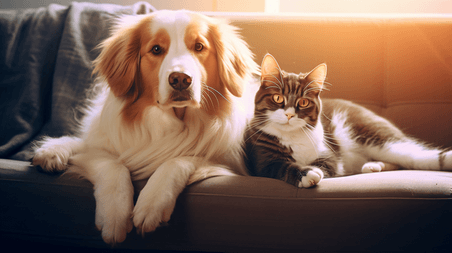 潮国创意趴在沙发上的可爱猫狗动物宠物