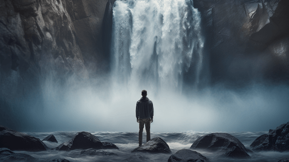 潮国创意站在瀑布前的一个男人背影3励志抽象意境