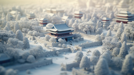 潮国创意等距视图北京城市的冬天14雪景大雪