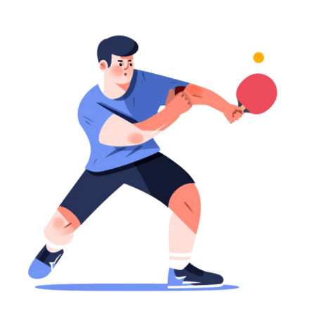潮国创意扁平卡通亚运会运动人物一个男生打乒乓球