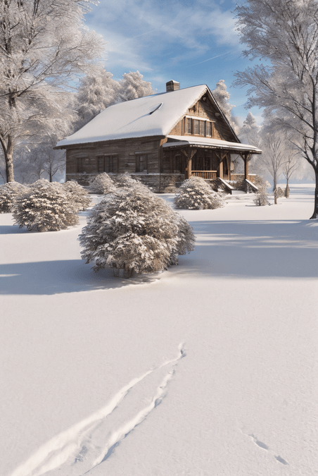 创意冬季户外积雪雪景摄影图173冬天雪地木屋