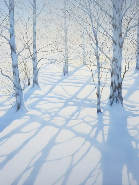 潮国创意冬天的树画抽象风景与阴影4