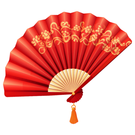 潮国创意红色中式折扇春节节日装饰元素