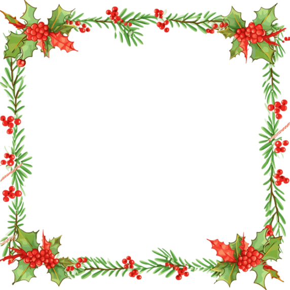 潮国创意圣诞节绿叶卡通红白边框手绘元素