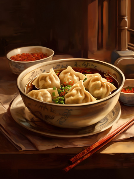 潮国创意中国传统美食一碗饺子插画13