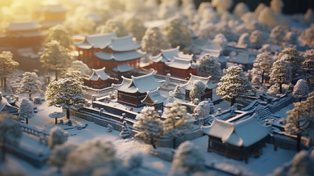 潮国创意等距视图北京城市的冬天12雪景大雪