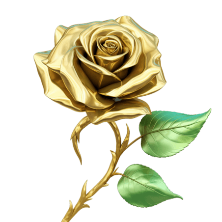 艺术黄金玫瑰元素立体免抠图案情人节金色花朵植物