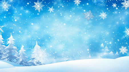 潮国创意冬季雪花风景背景19冬天雪景卡通蓝色大雪