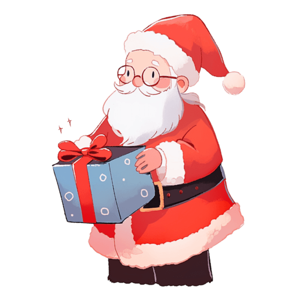 潮国创意圣诞节圣诞老人拿着蓝色礼盒卡通手绘元素