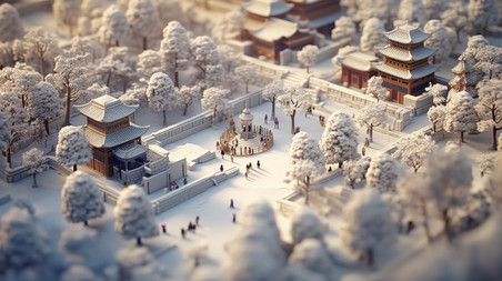 潮国创意等距视图北京城市的冬天13冬天雪景大雪