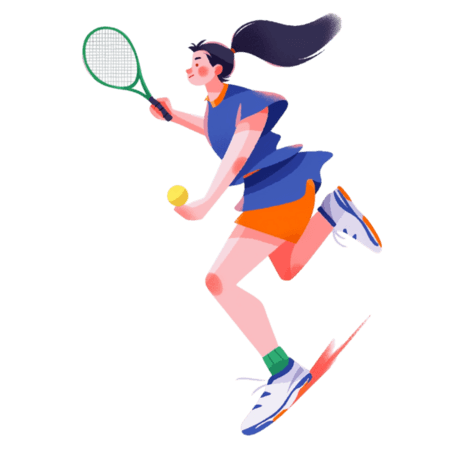 潮国创意手绘卡通亚运会运动人物一位女孩打网球