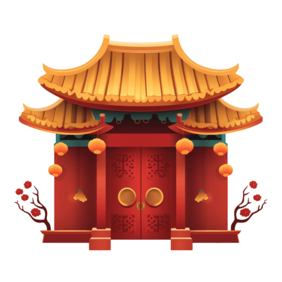 潮国创意中式大门门楼春节新年免抠元素