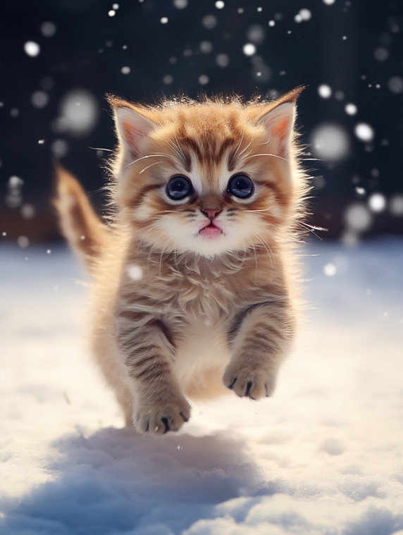 创意冬天的小猫雪中跳跃壁纸12动物宠物雪景
