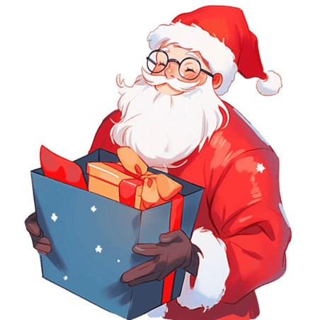 潮国创意圣诞节拿着蓝色礼盒圣诞老人卡通手绘元素
