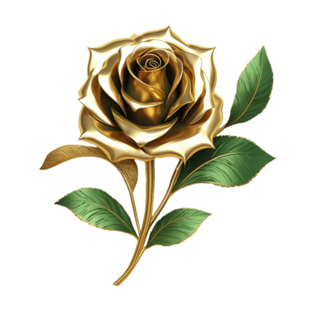 写实黄金玫瑰元素立体免抠图案情人节金色花朵植物