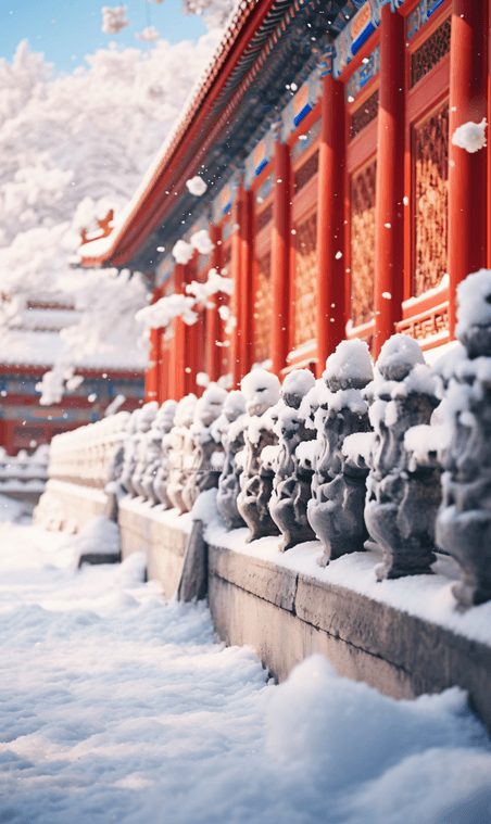 创意冬季飘雪故宫冬天唯美北京雪景