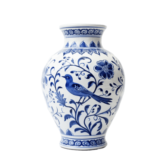 潮国创意瓷器花瓶矢量元素立体免扣图案青花瓷