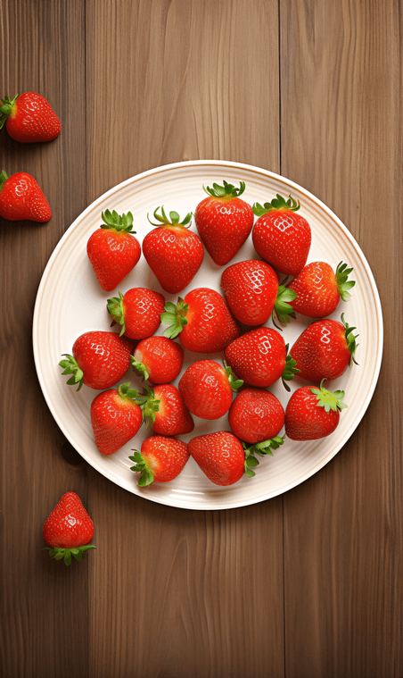 俯拍木桌上有一盆草莓摄影照片1生鲜水果俯拍摆盘