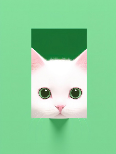 潮国创意白猫绿色块中窥视10创意简约色块