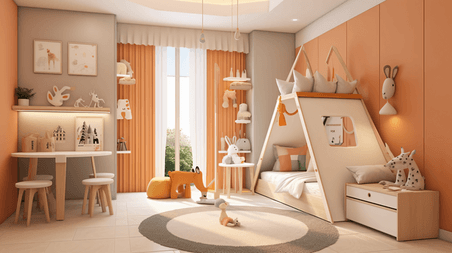 潮国创意温馨的儿童房效果图卧室室内装修