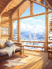 潮国创意温暖木屋窗外雪景16温馨冬天别墅旅游度假民宿浪漫