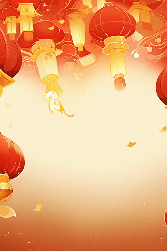 潮国创意新年灯笼红色祥云手绘背景春节