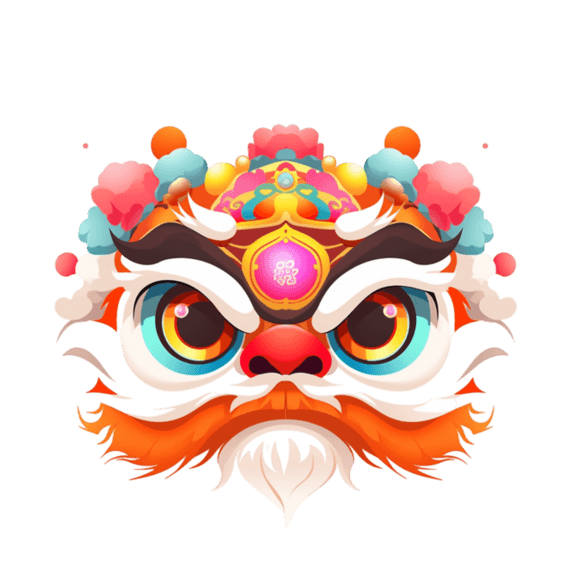 潮国创意中国风卡通手绘春节装饰舞狮21