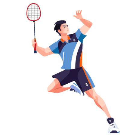 潮国创意扁平卡通亚运会运动人物一位少年打羽毛球